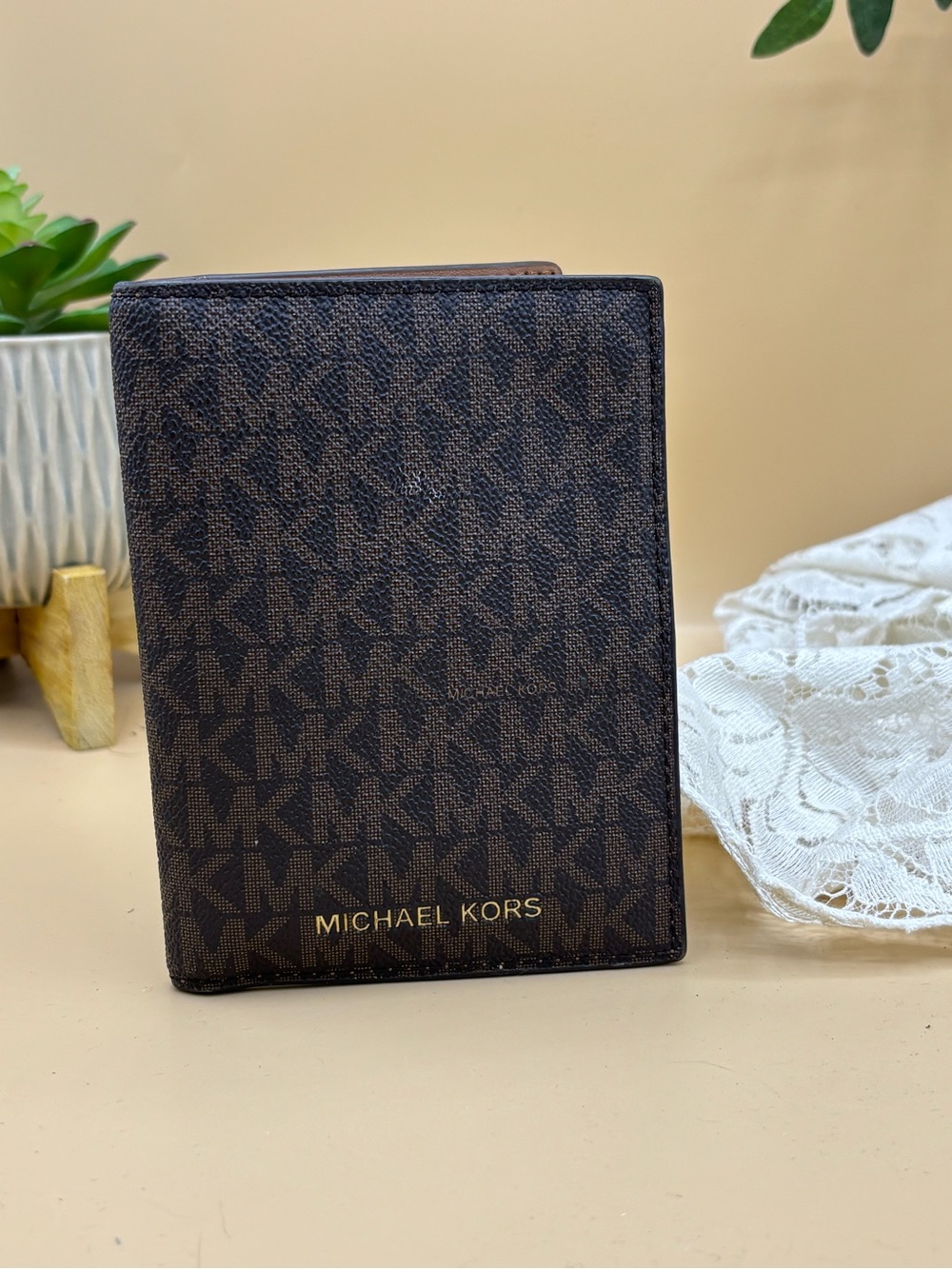 Michael Kors Dark Brown Signature Monogram Card & Passport Holder
